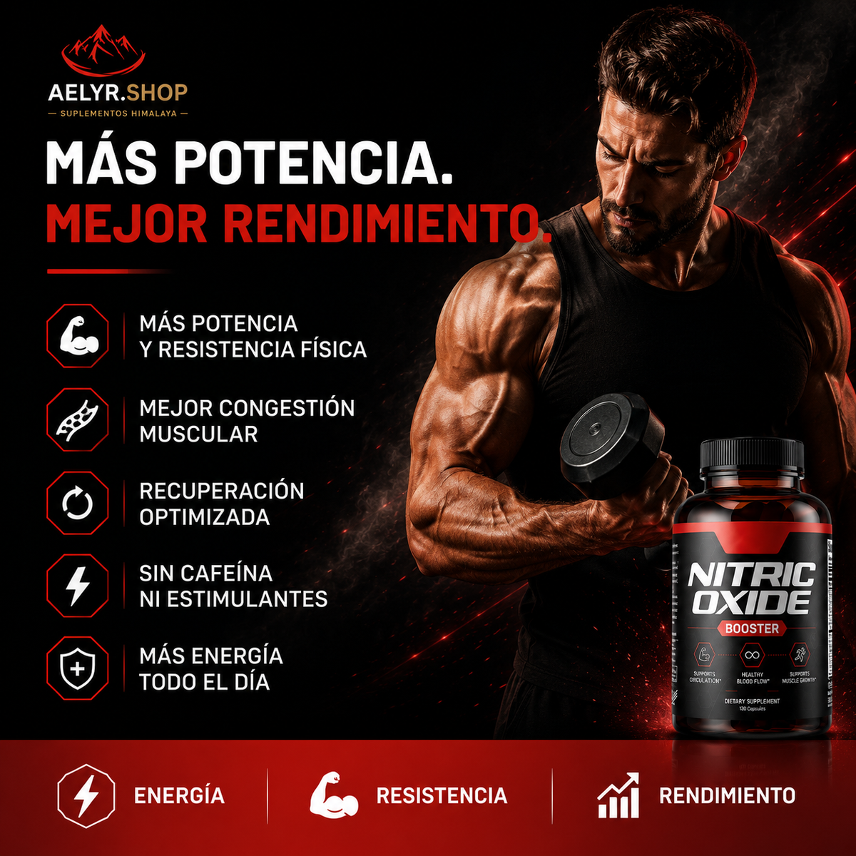 Suplemento Potenciador Natural de Energía y Rendimiento - Nitric Oxide Booster
