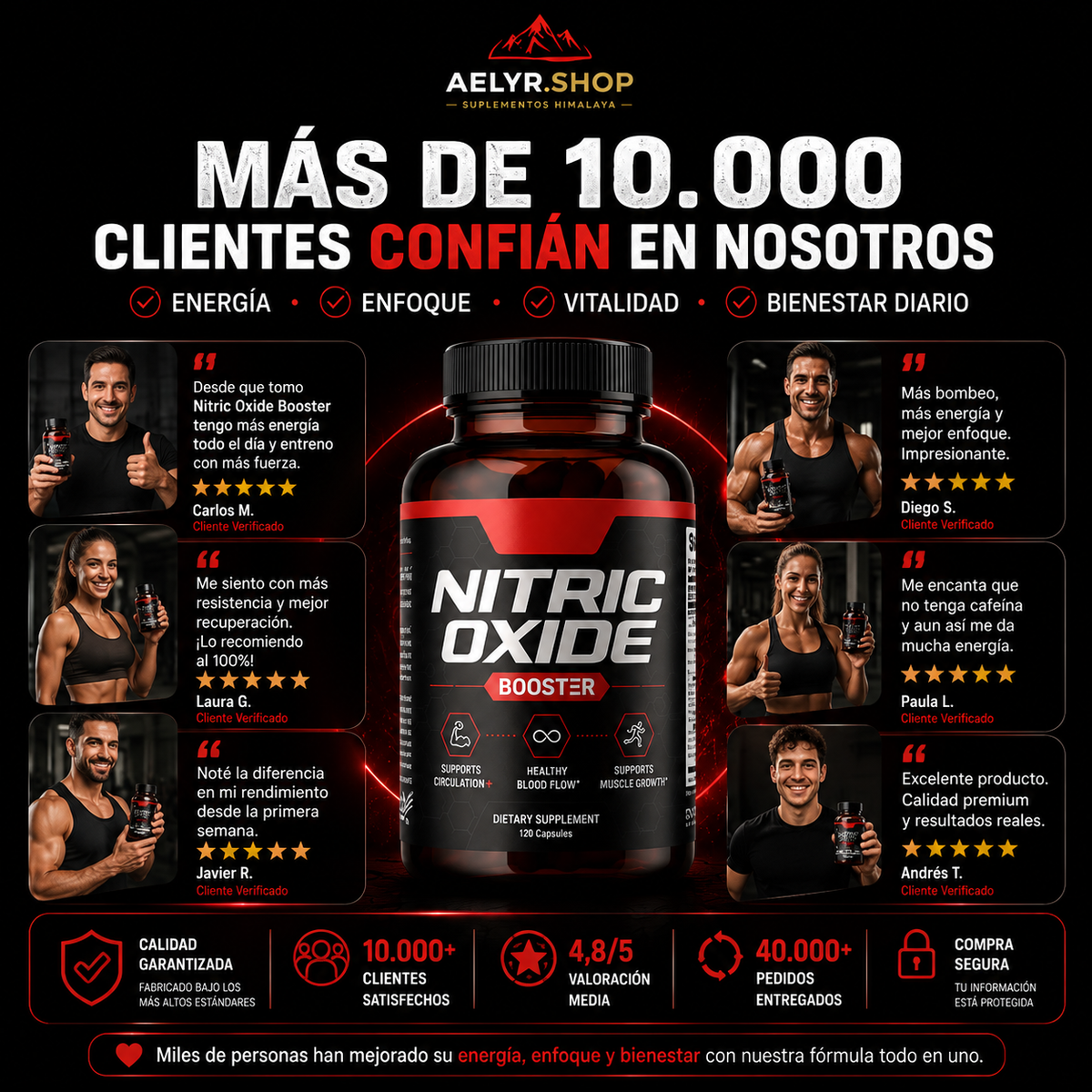Suplemento Potenciador Natural de Energía y Rendimiento - Nitric Oxide Booster