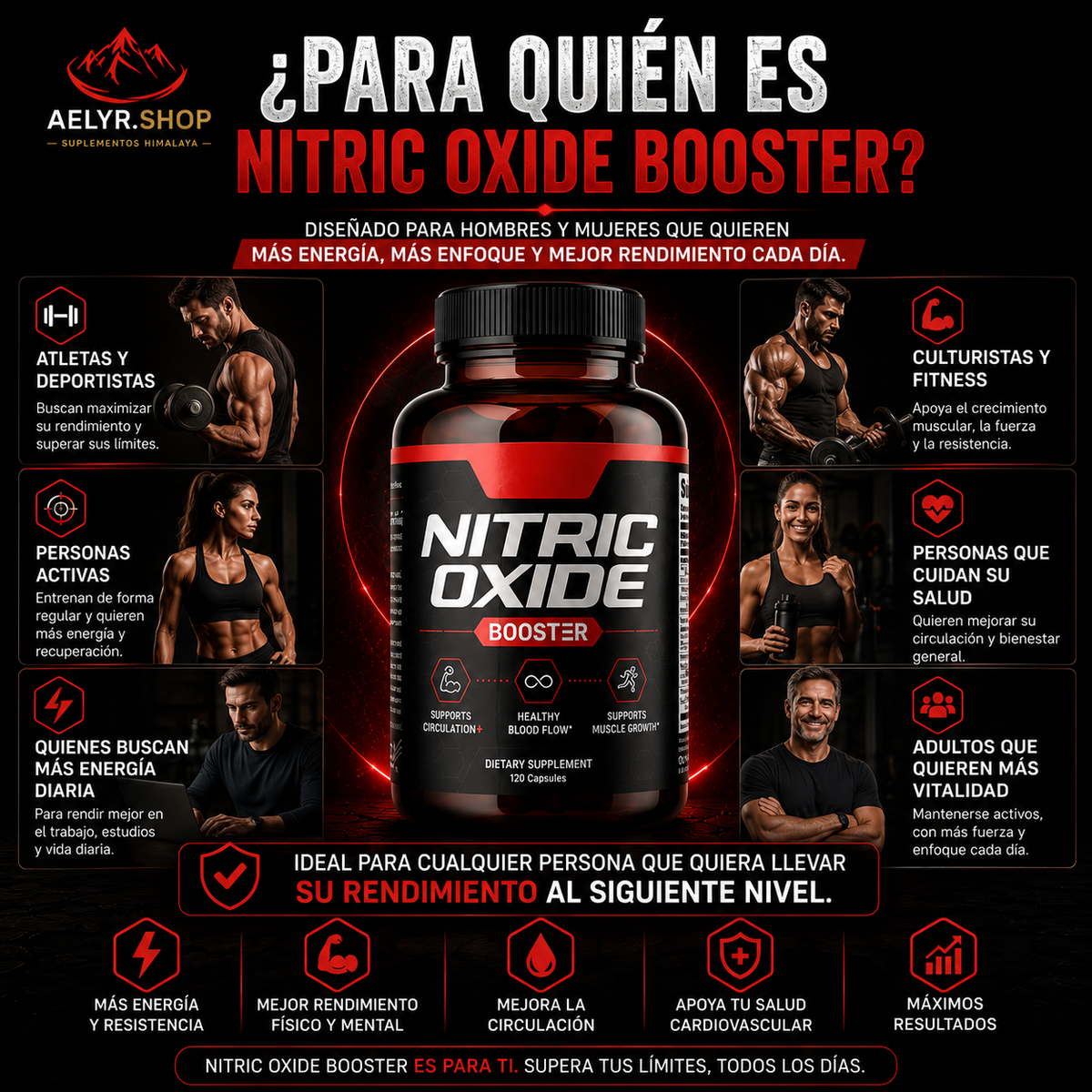 Suplemento Potenciador Natural de Energía y Rendimiento - Nitric Oxide Booster