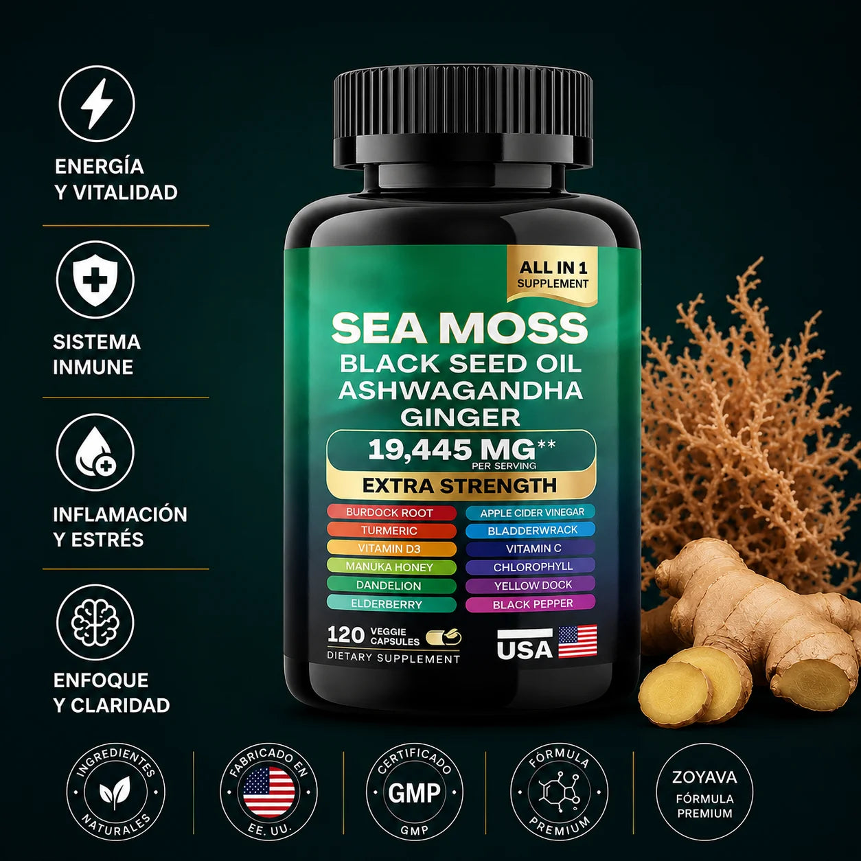 AELYR™ Sea Moss Complex  + Black Seed Oil + Ashwagandha – Suplemento Natural Todo en Uno