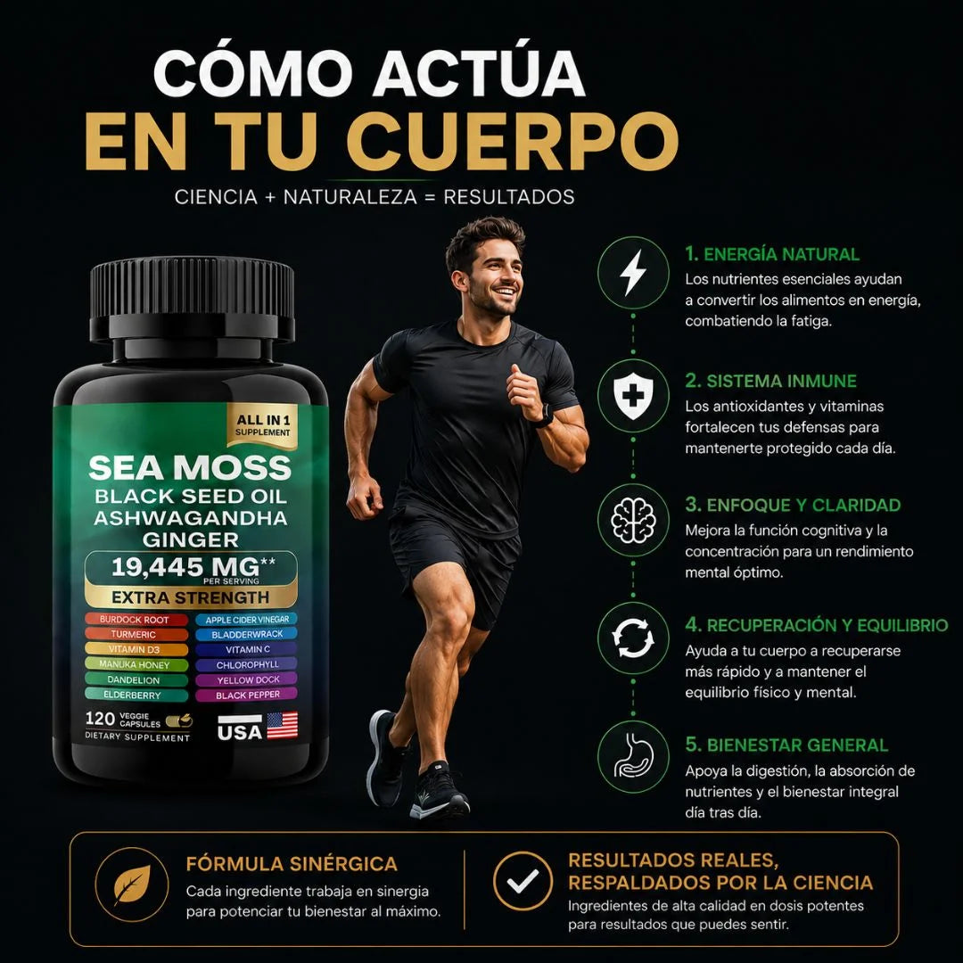 AELYR™ Sea Moss Complex  + Black Seed Oil + Ashwagandha – Suplemento Natural Todo en Uno