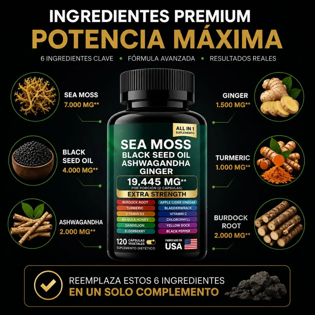 AELYR™ Sea Moss Complex  + Black Seed Oil + Ashwagandha – Suplemento Natural Todo en Uno